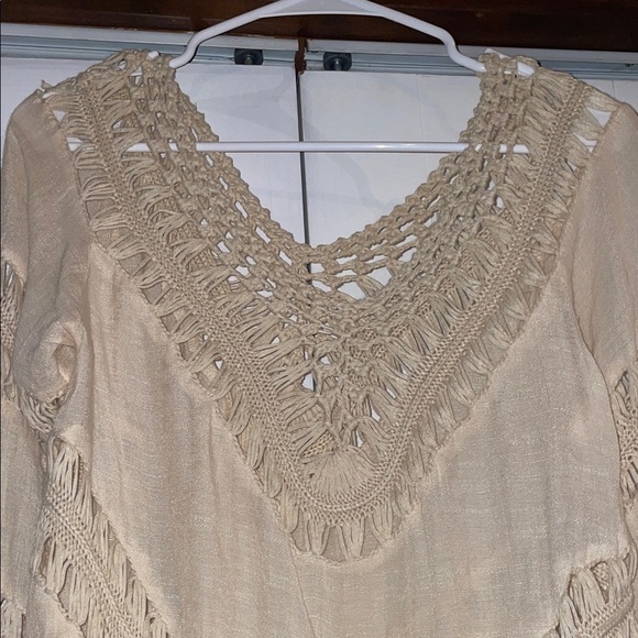 Beige Crochet Poncho Top - Picture 2 of 4